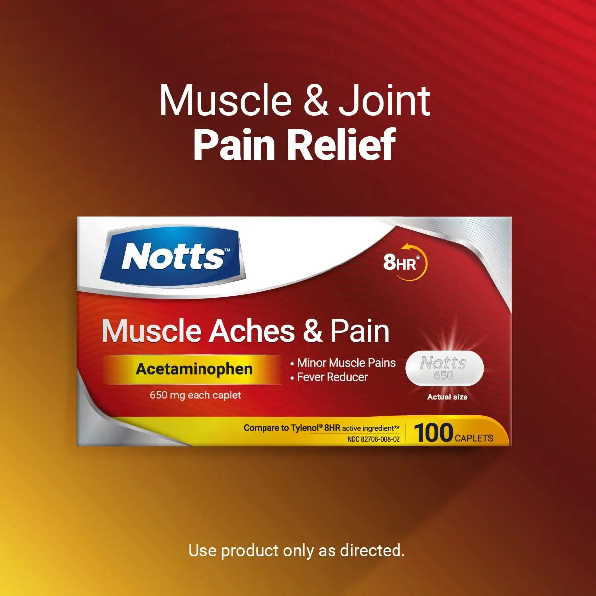 NOTTS Muscle Aches & Pain Acetaminophen 650 mg, 100 Count NOTTS uk supplements