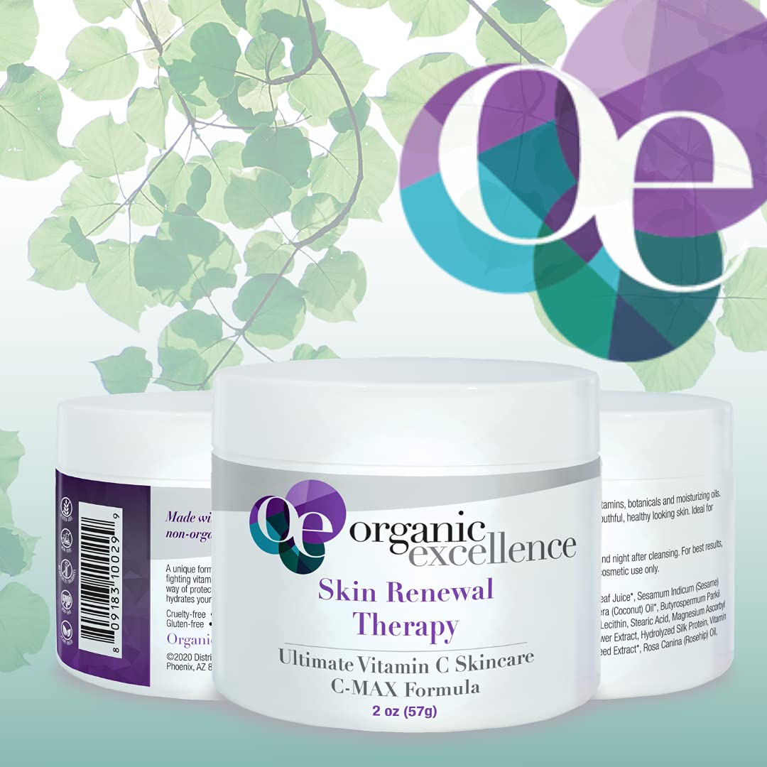 Organic Excellence Skin Renewal Therapy, Vitamin C Face & Neck Cream, Moisturizer to Stimulate Collagen Production and Increase Skin Cell Renewal, Organic Natural Non-Toxic Cruelty-Free 2 oz (57g) Organic Excellence uk supplements