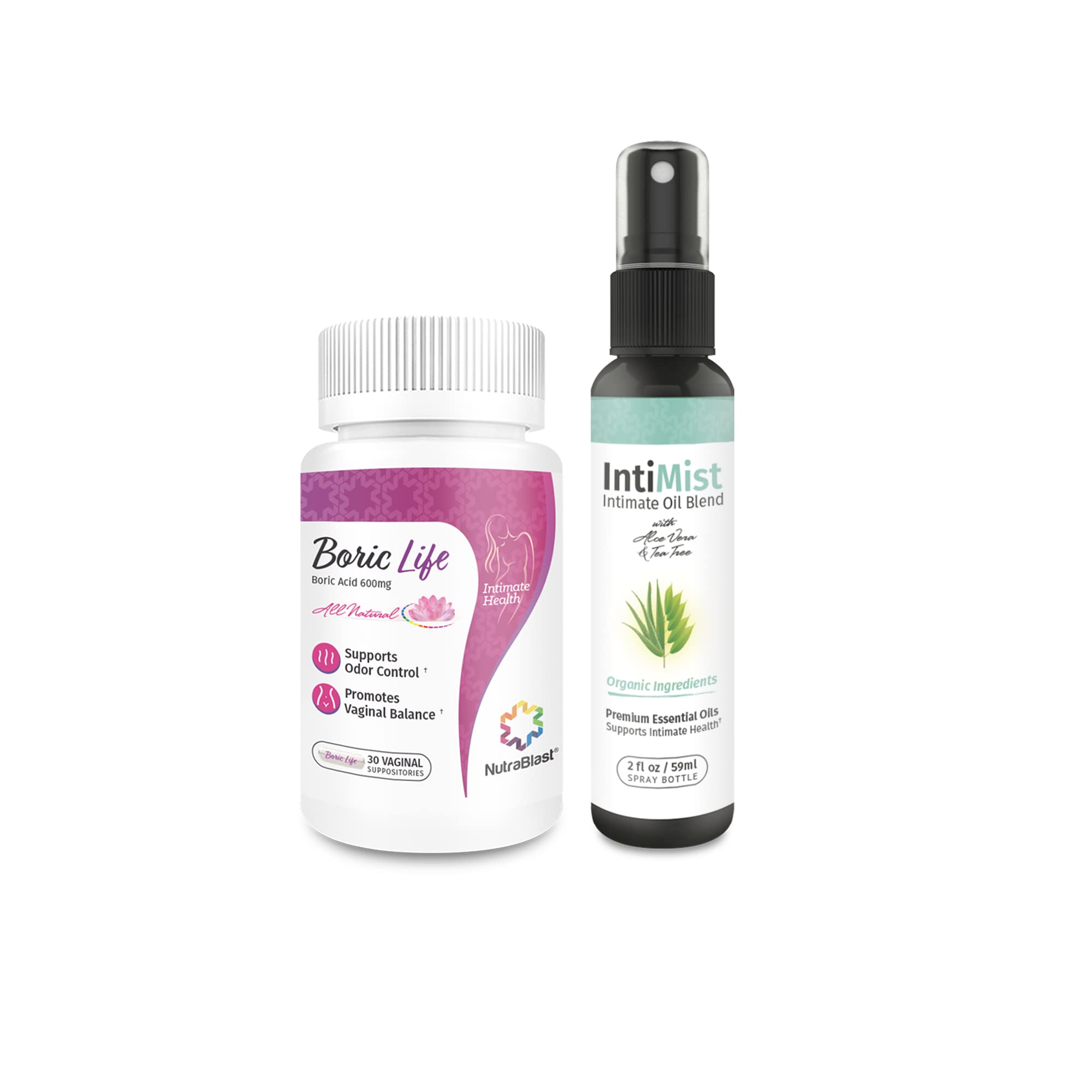 NutraBlast Boric Acid Vaginal Suppositories 600mg (30 Count) w/Intimist Essential Oils Blend Spray (2 fl oz) NutraBlast uk supplements