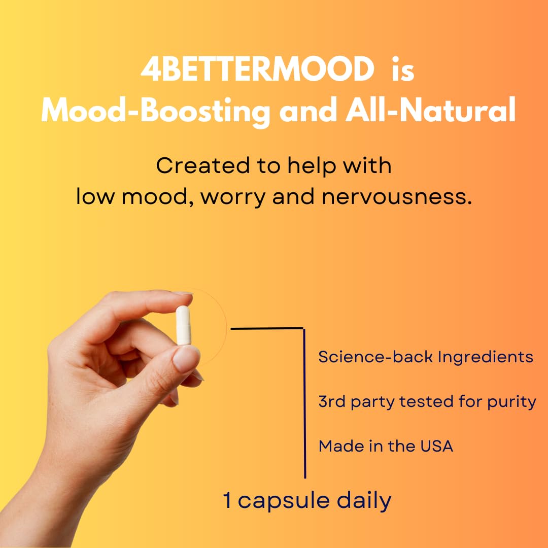 4BETTERMOOD Positivity & Stamina Capsule (30ct) Premium Mood Supplement - Enhance Mood & Promote Emotional Balance - Rhodiola, L-Theanine. Bocopa monnnieri, Velvet Bean, Skull Cap & Ashwaganda. 4BETTERMOOD Positivity & Stamina uk supplements