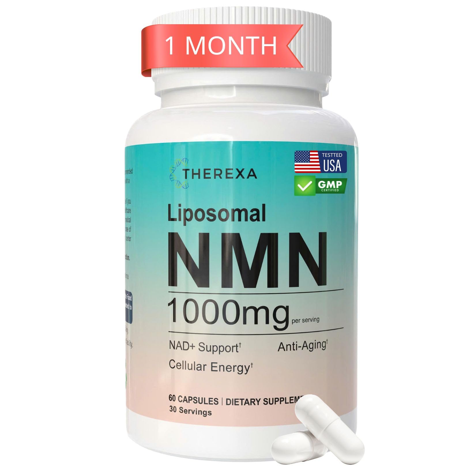 NMN Supplement 1000mg Pure - Liposomal NMN for NAD+ Supplement, Tested in USA, 60 Capsules THEREXA uk supplements