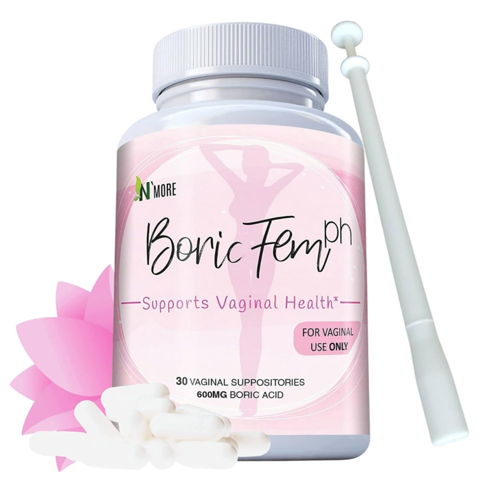 N'More Boric Acid Vaginal Suppositories - 30 Count, 600mg - 100% Pure Made in USA N'More uk supplements