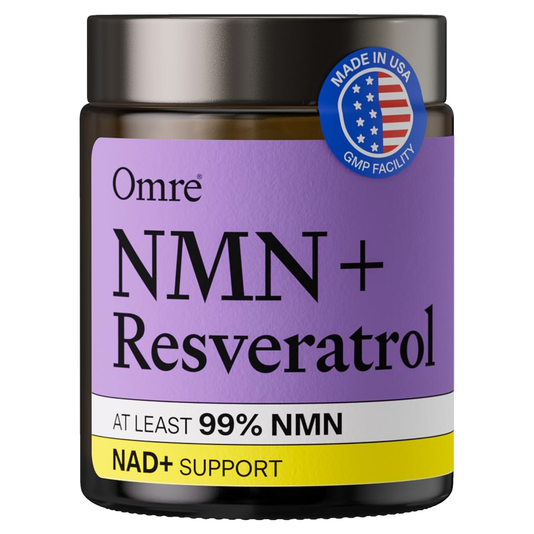 OMRE NMN + Resveratrol Supplement 99% Purity for Cellular Energy, NAD+ Boost | Highly Bioavailable Nicotinamide Mononucleotide Supplement Resveratrol 500mg & NMN 500mg, Made in USA, 60 Capsules OMRE uk supplements