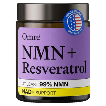 OMRE NMN + Resveratrol Supplement 99% Purity for Cellular Energy, NAD+ Boost | Highly Bioavailable Nicotinamide Mononucleotide Supplement Resveratrol 500mg & NMN 500mg, Made in USA, 60 Capsules OMRE uk supplements
