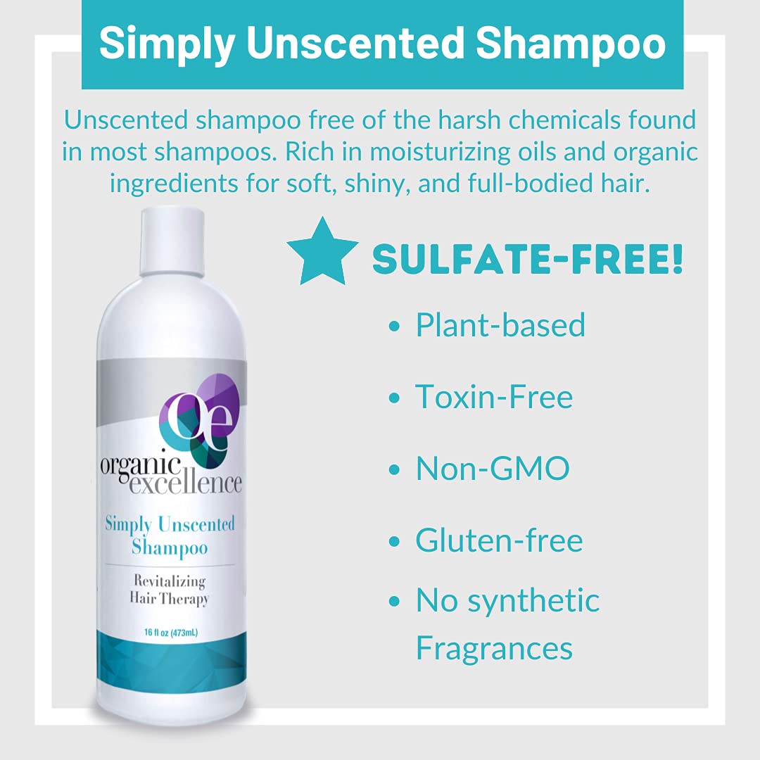 Organic Excellence All Natural Chemical-Free Shampoo | Non-Toxic, Sulfate-Free, Paraben-Free, Fragrance-Free for Men, Women, and Kids - Color-safe 16 fl oz (473 ml) Organic Excellence uk supplements