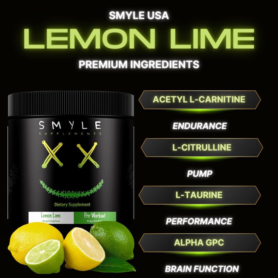Smyle USA Pre-Workout Powder Lemon Lime - Pre Workout Energy with 400mg Alpha Smyle Supplements uk supplements