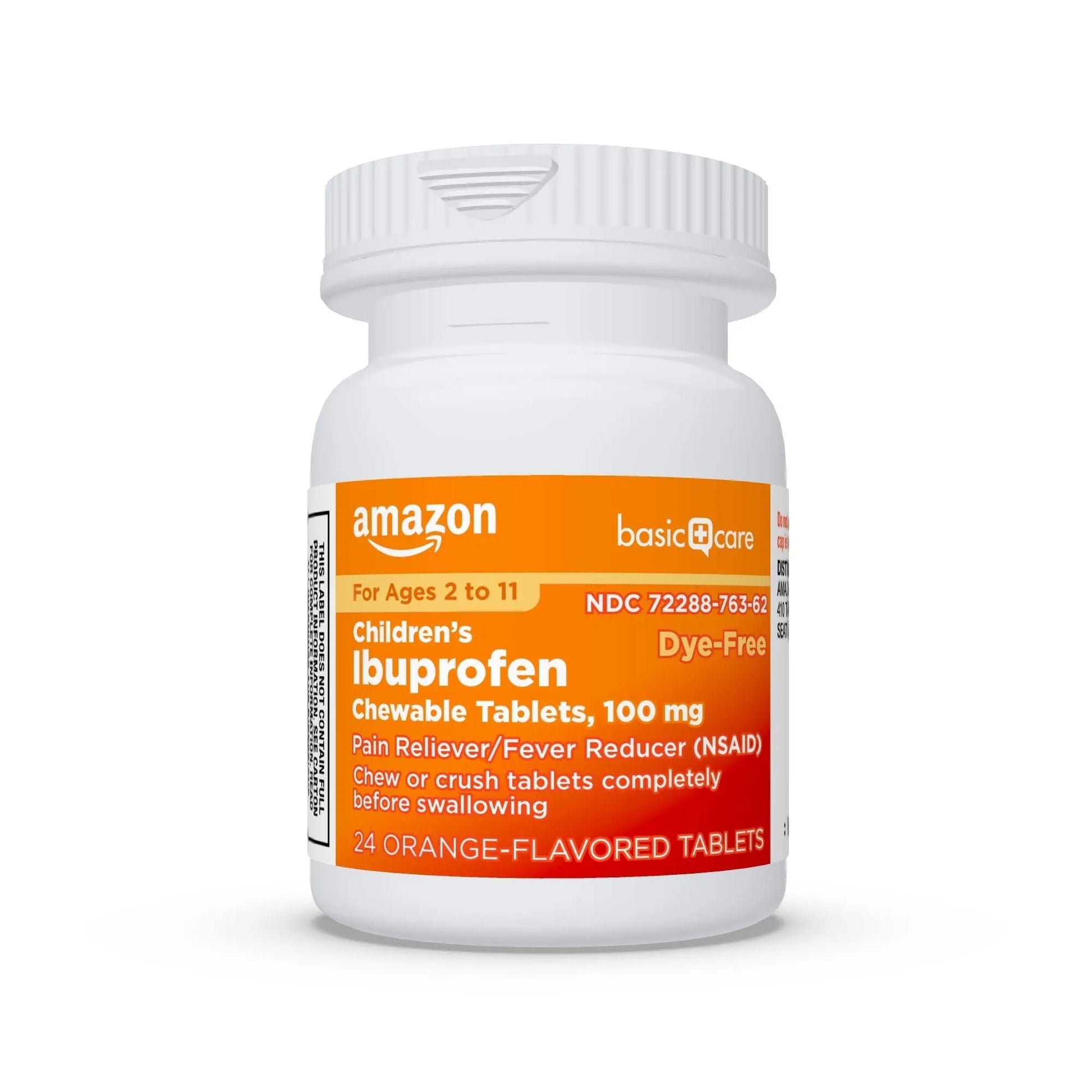Amazon Basic Care Children's Ibuprofen Chewable Tablets 100 mg, Orange Flavor, Dye Free, Pain Reliever and Fever Reducer (NSAID), For Ages 2-11, 24 Count Amazon Basic Care uk supplements