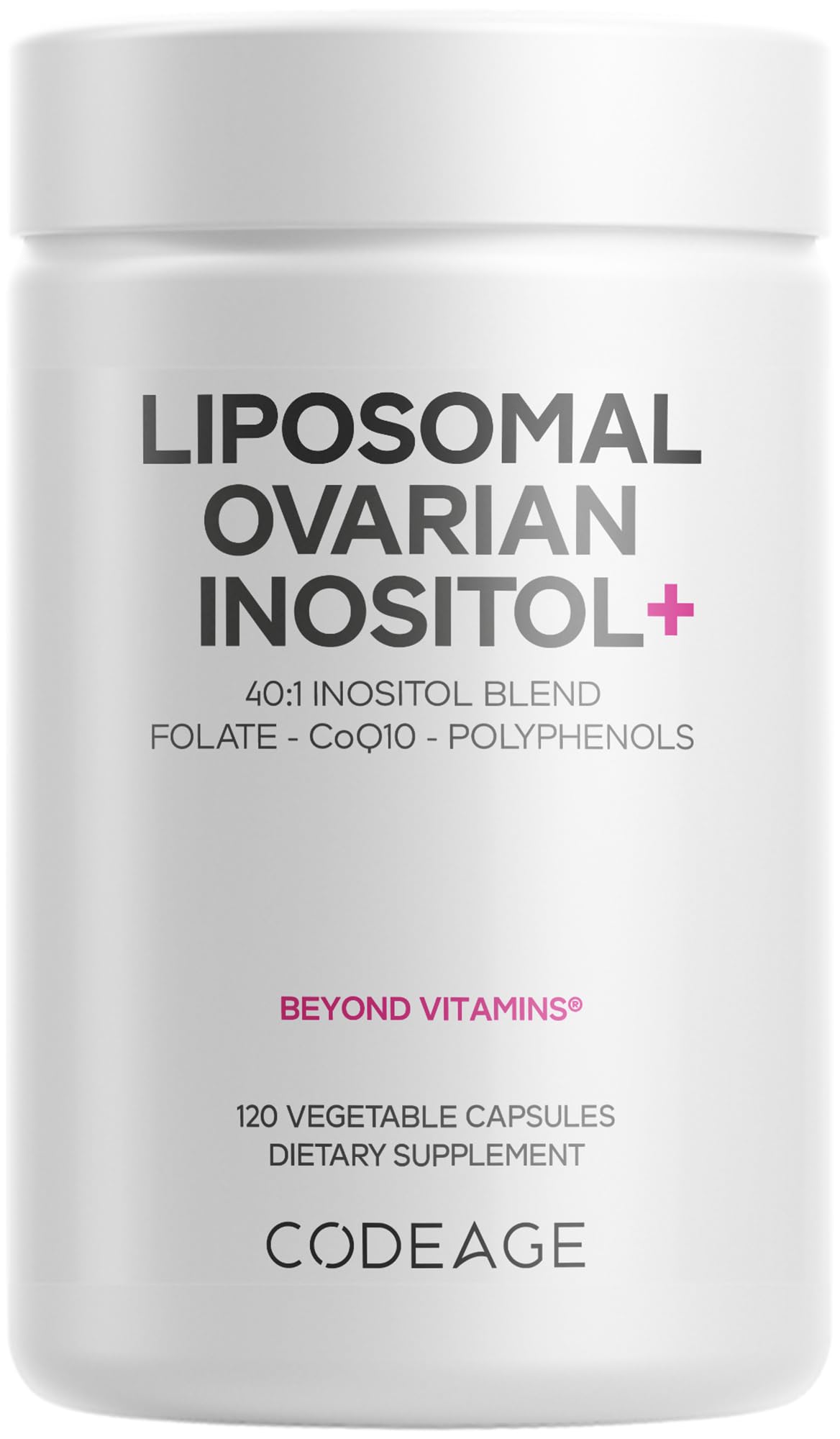 Codeage Liposomal Ovarian Inositol+ Supplement - Myo-Inositol & D-Chiro-Inositol 40:1 Blend, Folate 5-MTHF, CoQ10, Pomegranate & Wild Blueberry, Liposomal Delivery, Non-GMO, Gluten-Free - 120 Capsules Codeage uk supplements