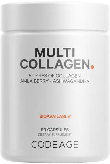 Codeage Multi Collagen Peptides Protein Capsules, 5 Collagen Types, Grass-Fed & Hydrolyzed Bovine Collagen Pills Supplement, Ashwagandha, Amla Berry Vitamins, Collagen Peptides - 90 Capsules Codeage uk supplements