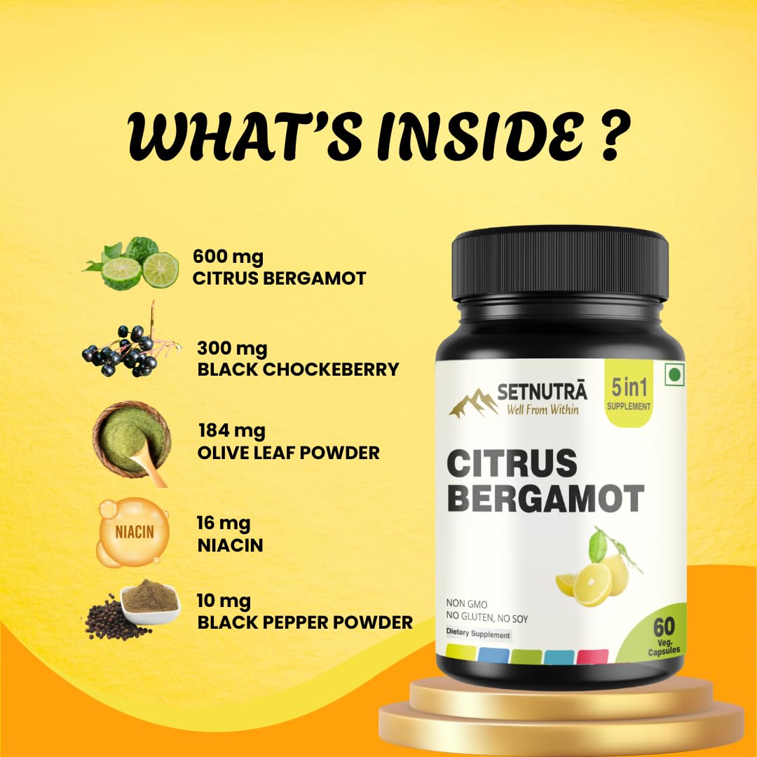 SETNUTRA Well From Within 5 in 1 Citrus Bergamot Supplement with Black Chokeberry Olive Leaf Niacin & Black Pepper | Heart Health Support Antioxidant Boost | Non GMO Gluten Free Capsules (60 Count) SETNUTRA Well From Within uk supplements