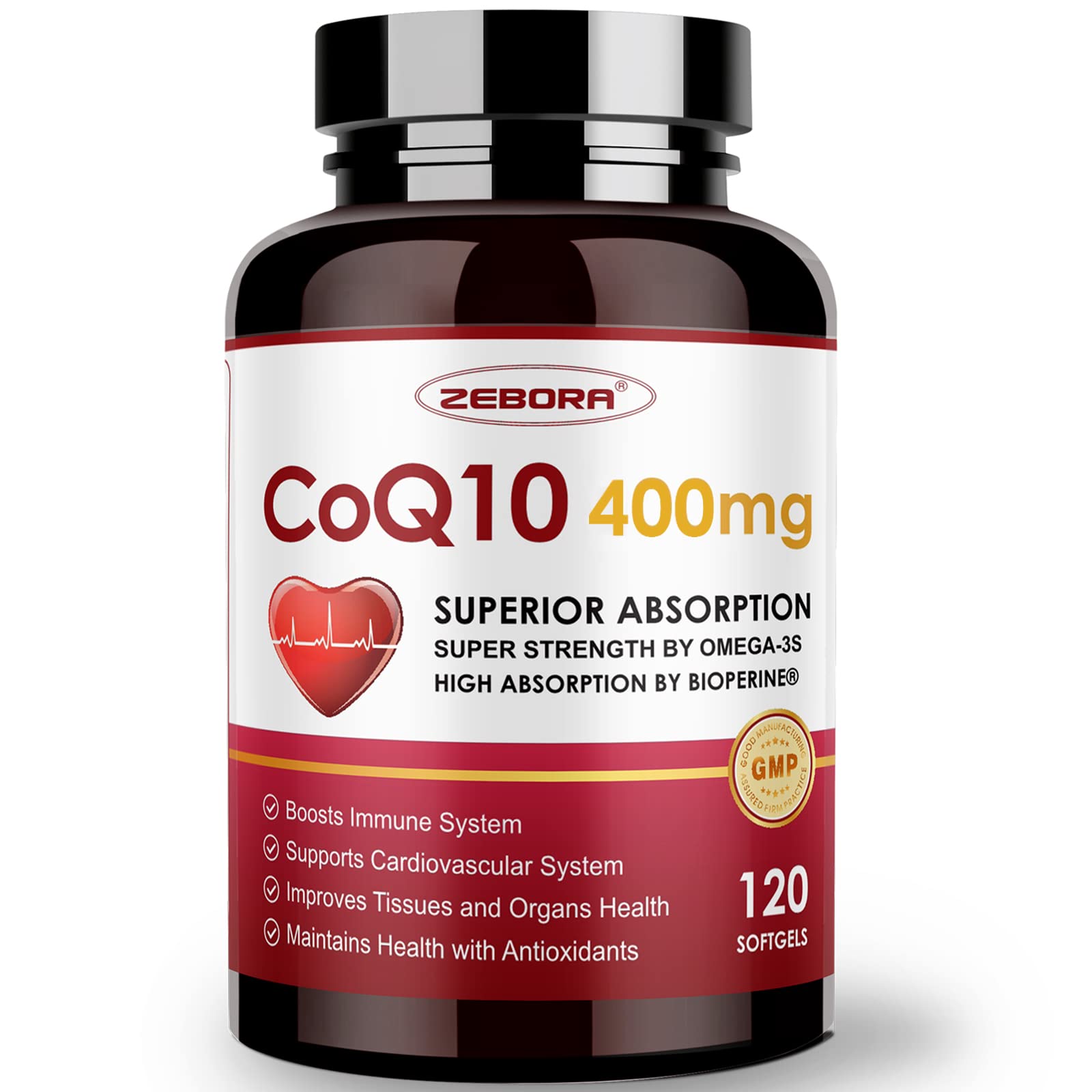 CoQ10-400mg-Softgels with PQQ, BioPerine & Omega-3, Coenzyme Q10(Ubiquinone) ZEBORA uk supplements