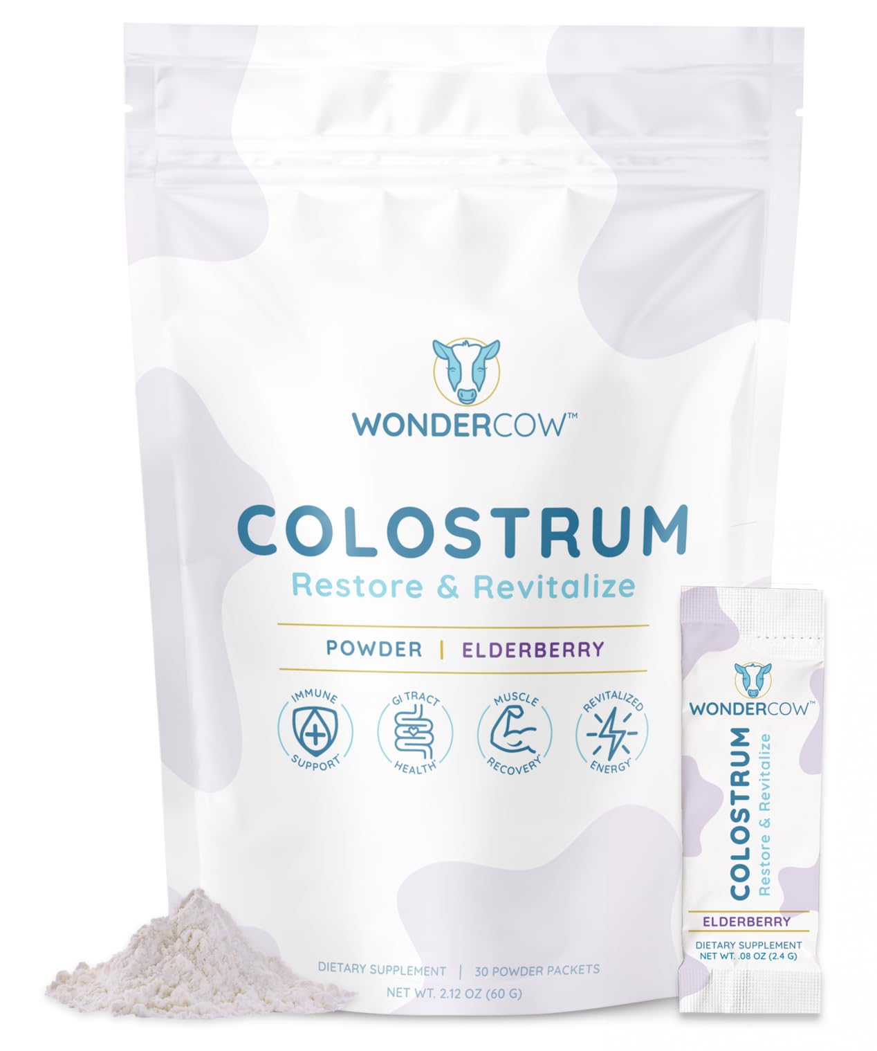 WONDERCOW Colostrum Supplement Powder for Gut Health, Immune Support & Wellness | Natural IgG Pure Whole Bovine Colostrum Superfood, Elderberry, 30 Servings WONDERCOW uk supplements