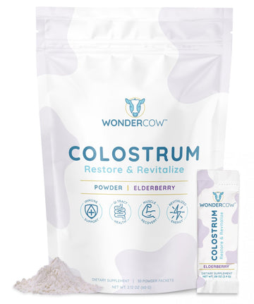 WONDERCOW Colostrum Supplement Powder for Gut Health, Immune Support & Wellness | Natural IgG Pure Whole Bovine Colostrum Superfood, Elderberry, 30 Servings WONDERCOW uk supplements