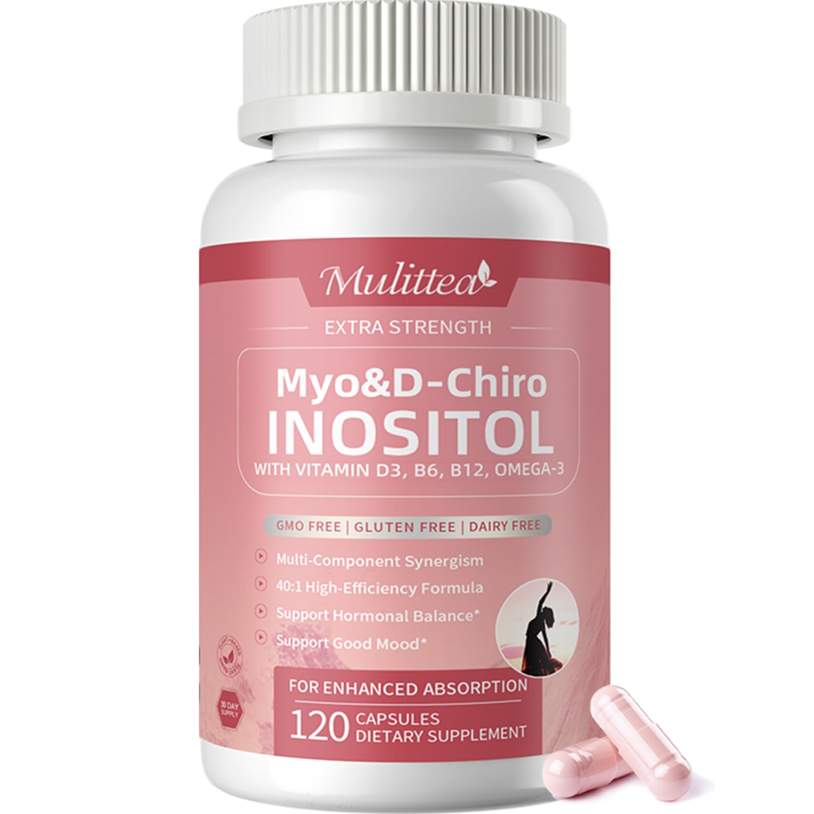 Mulittea Myo-Inositol & D-Chiro Supplement for Women - 14-in-1 Liposomal Inositol with Folic Acid,Omega-3 & Multivitamin for Hormone Balance,Support Ovarian,Skin & Mood- 40:1 Vegan 120 Capsules Mulittea uk supplements