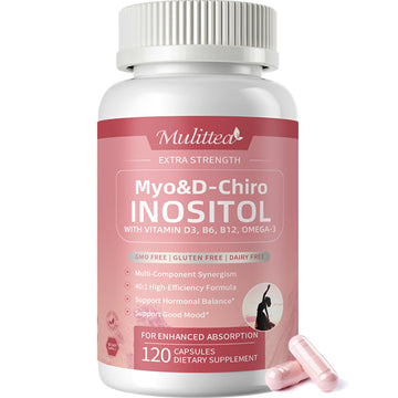 Mulittea Myo-Inositol & D-Chiro Supplement for Women - 14-in-1 Liposomal Inositol with Folic Acid,Omega-3 & Multivitamin for Hormone Balance,Support Ovarian,Skin & Mood- 40:1 Vegan 120 Capsules Mulittea uk supplements