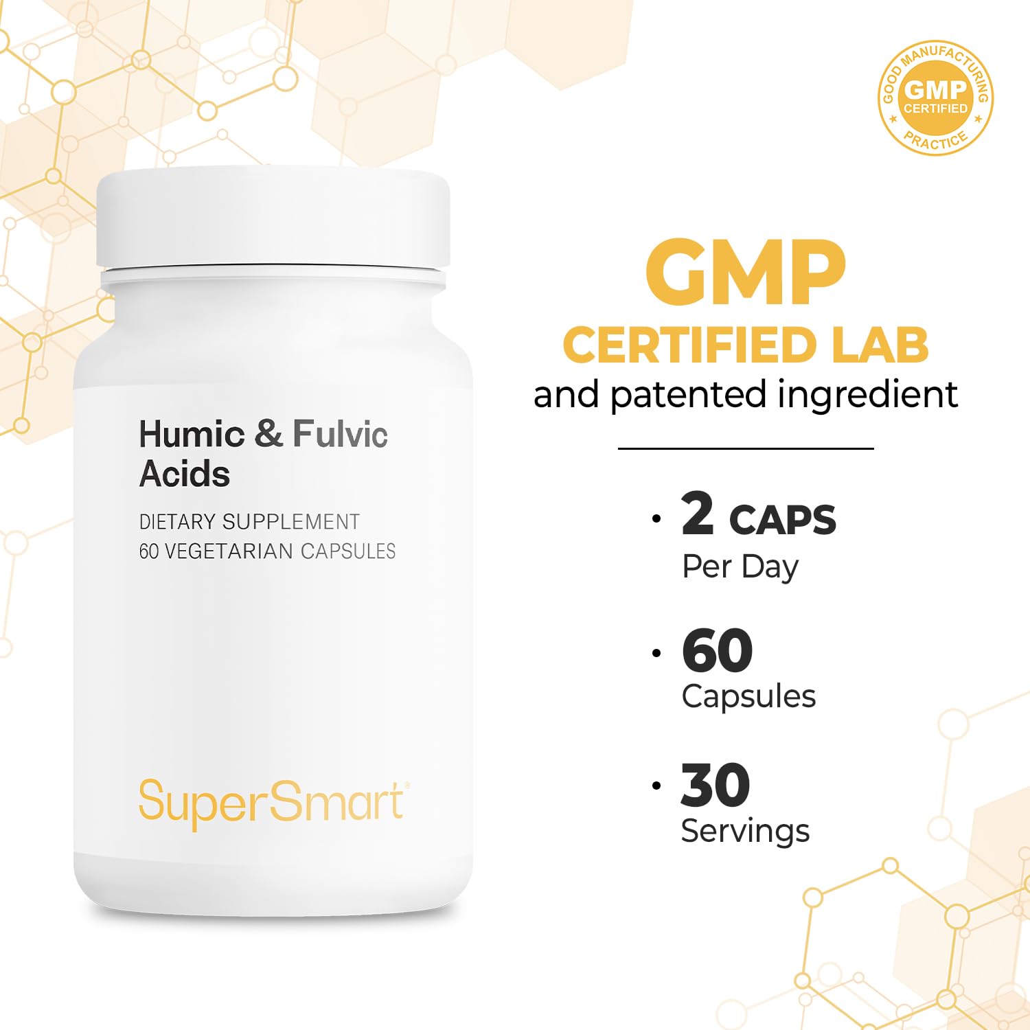 Supersmart - Humic and Fulvic Acid Supplement 300mg per Day (Patented & High Strength) - Fulvic Humic Mineral Blend | Non-GMO & Gluten Free - 60 Vegetarian Capsules Supersmart uk supplements