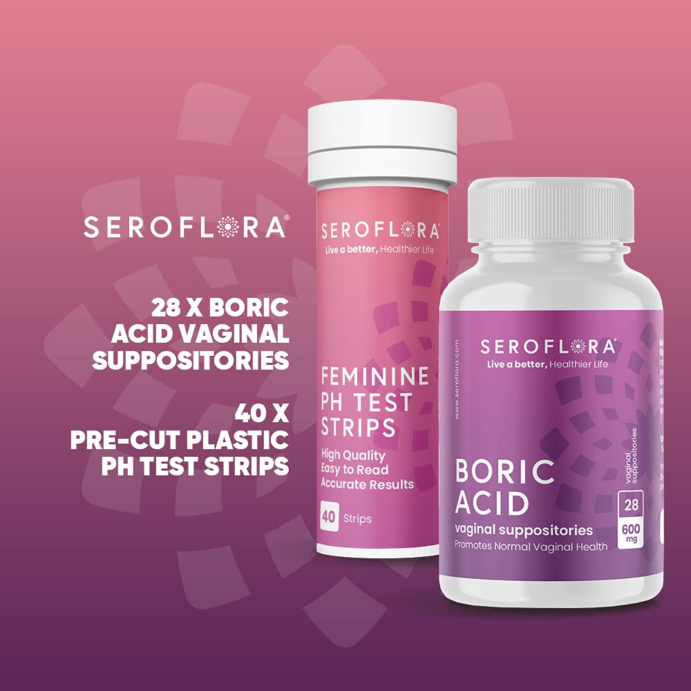 Seroflora Boric Acid Vaginal Suppositories 600mg (28ct) & 40 pH Test Strips for Women Seroflora uk supplements