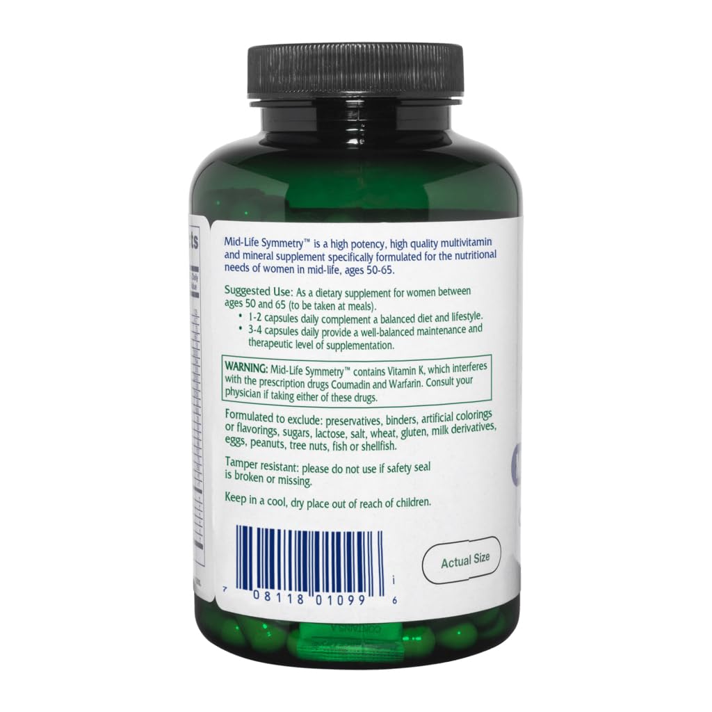 Vitanica - Mid-Life Symmetry, 50-65 High Potency Daily Multivitamin and Mineral, Vegan, 180 Capsules Vitanica uk supplements