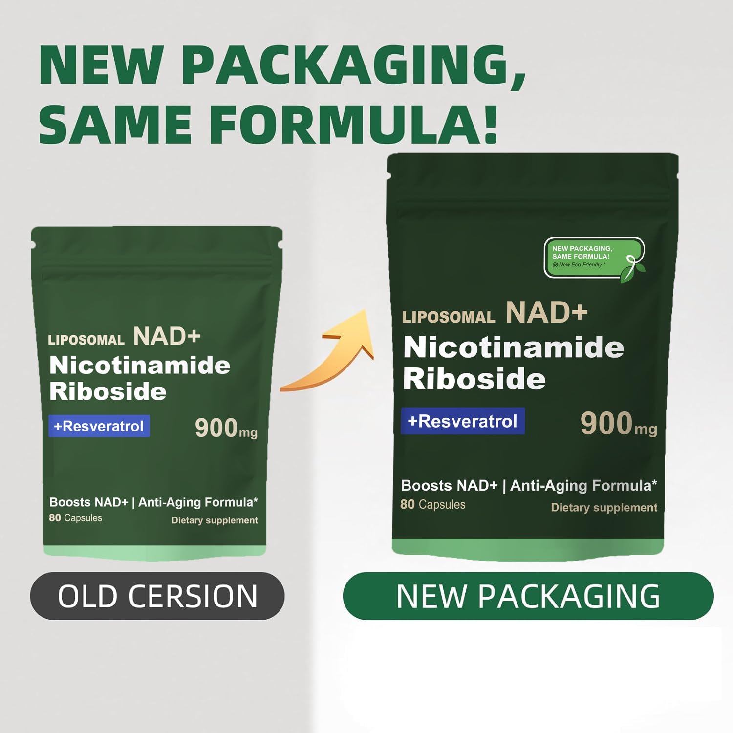 Quackiki NAD Resveratrol Supplement with NAD Nicotinamide Riboside Resveratrol 900 MG, Boost NAD+ for Cellular Health, Anti-Aging, Energy, Focus - 80 Capsules(2Pcs) Quackiki uk supplements