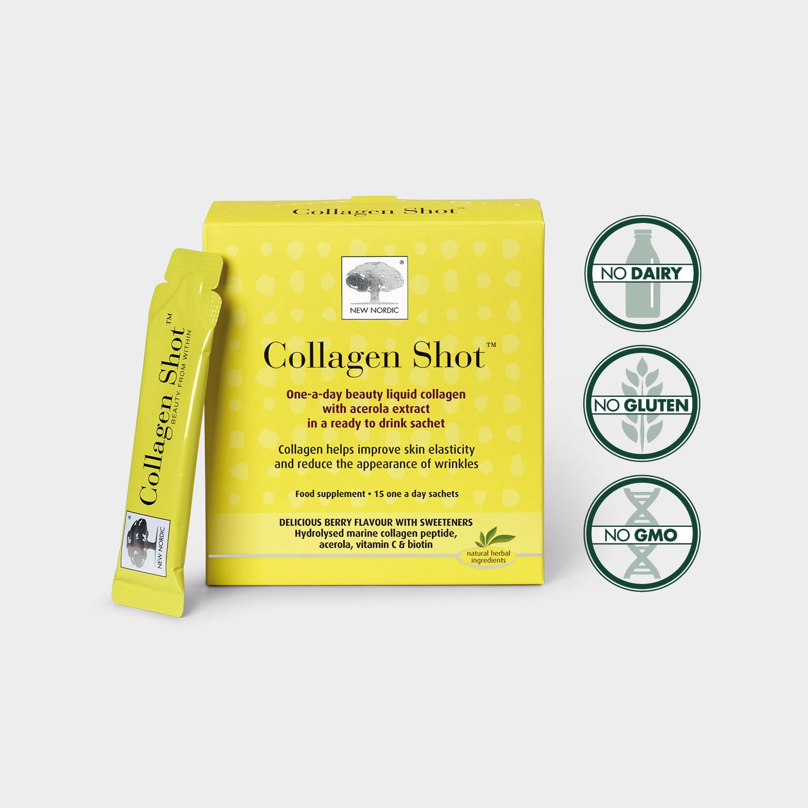 New Nordic Collagen Shot High-Absorbency Premium Liquid Daily Sachets - 15x Hydrolysed Shots - Freshwater Marine Collagen New Nordic Ltd uk supplements