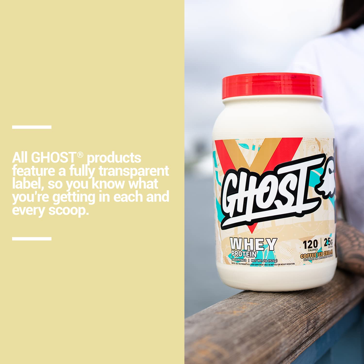 GHOST Whey Protein Powder, Coffee Ice Cream - 2LB Tub, 25G of Protein - Flavored Isolate GHOST uk supplements
