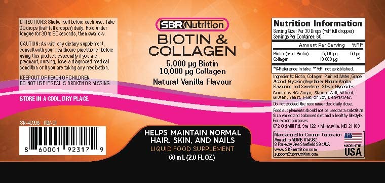 SBR Nutrition Biotin and Collagen Liquid Drops Daily Food Supplement, Vitamins SBR Nutrition uk supplements