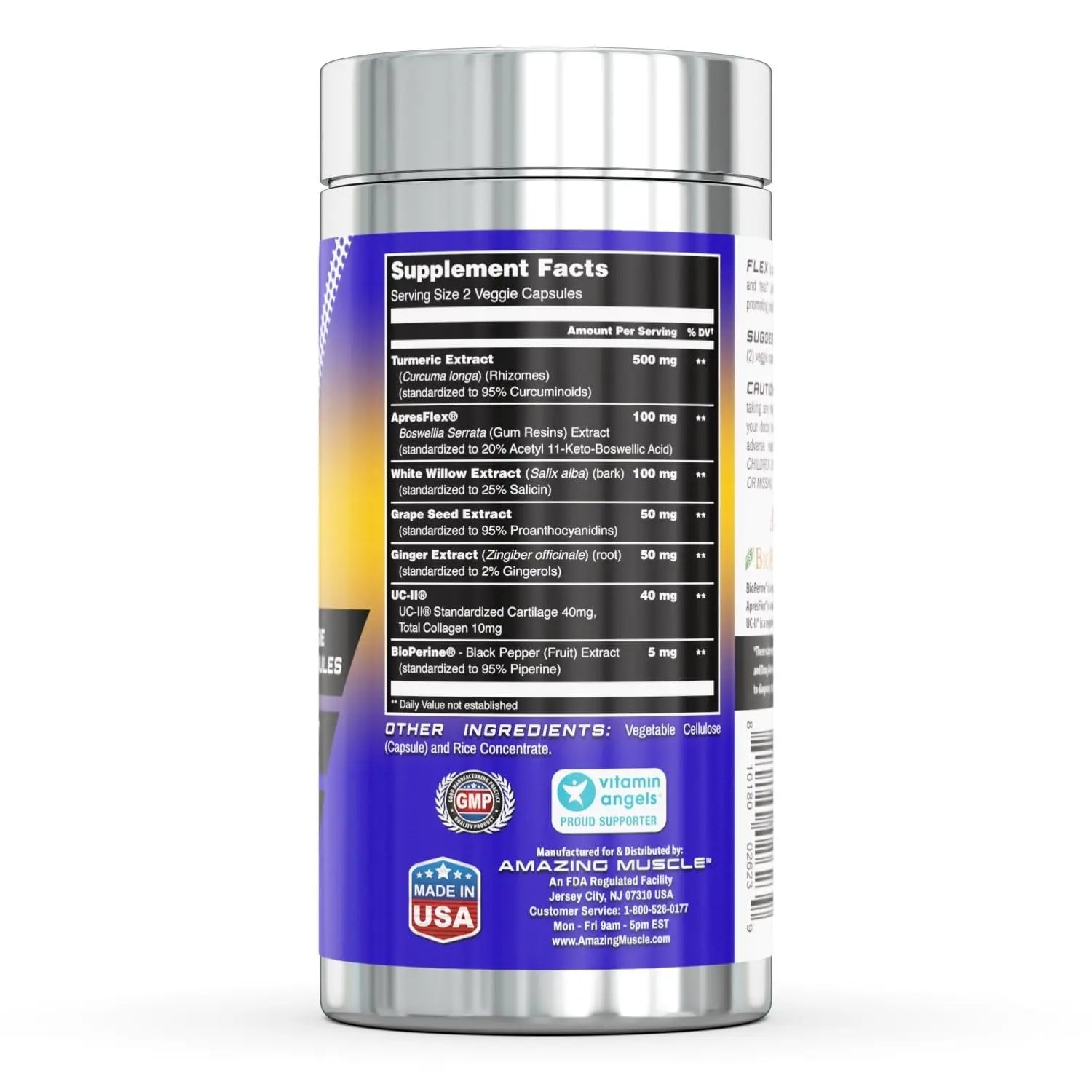 Amazing Muscle Flex Advanced Formula Supplement | Contains: Turmeric Extract, BioPerine, White Willow & More | Vegetarian Capsules | Non-GMO | Gluten-Free | Made in USA (1 Pack | 60 Count) Amazing Muscle uk supplements