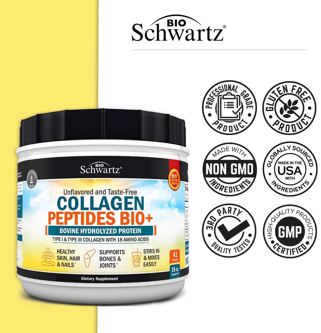 Collagen Peptides Powder - Grass Fed, Pasture Raised with Aminos - Promotes Healthy BioSchwartz uk supplements