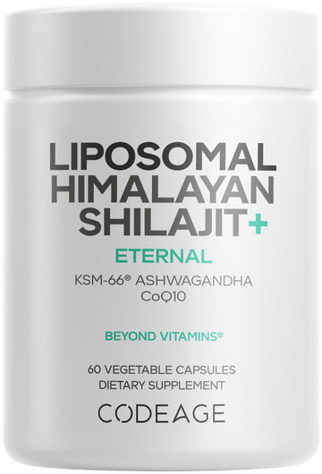 Codeage Liposomal Himalayan Shilajit+ Supplement - 500 mg Shilajit, KSM-66 Ashwagandha, CoQ10, Fulvic Ionic Minerals, Calcium, Magnesium, BioPerine - Liposomal Delivery - Non-GMO - 60 Capsules Codeage uk supplements