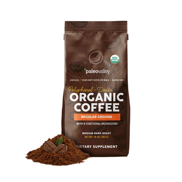Paleovalley Organic Ground Coffee, 10oz - Regular, Low Acid, Single-Origin, Polyphenol-Rich, Infused with Mushrooms Paleovalley uk supplements