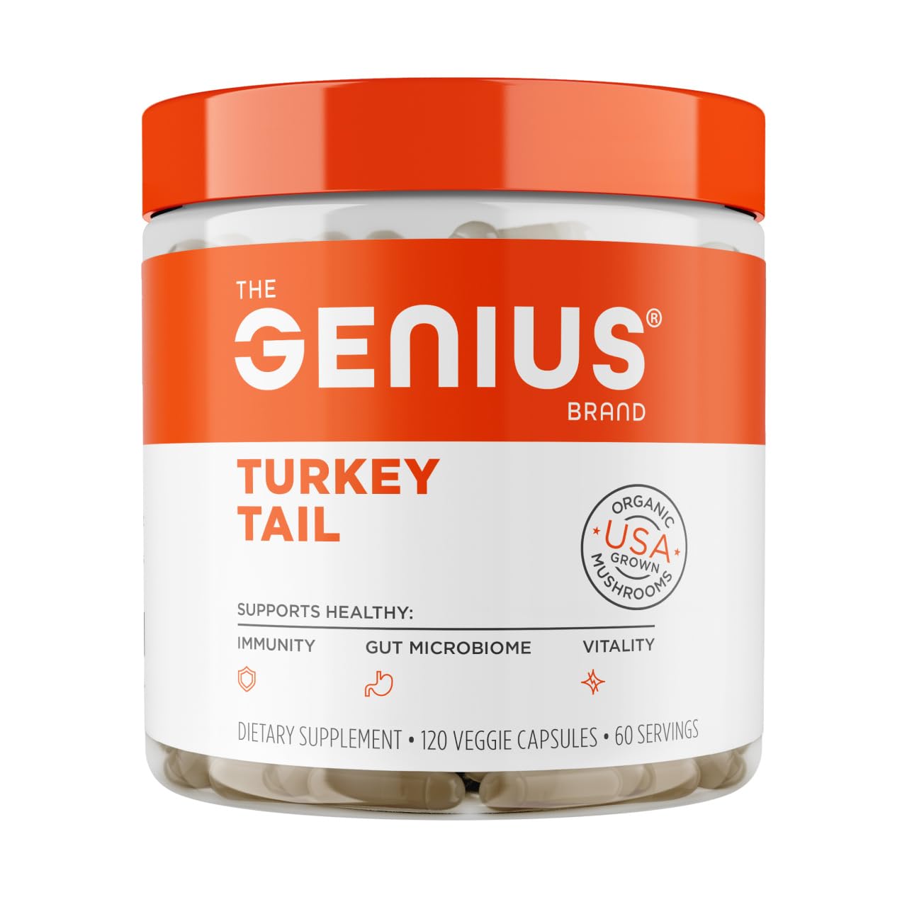The Genius Brand Genius Turkey Tail - Plant-Based Supplement for Immune, Gut & Antioxidant Support - Organic & Non-GMO - 120 Veggie Capsules The Genius Brand uk supplements