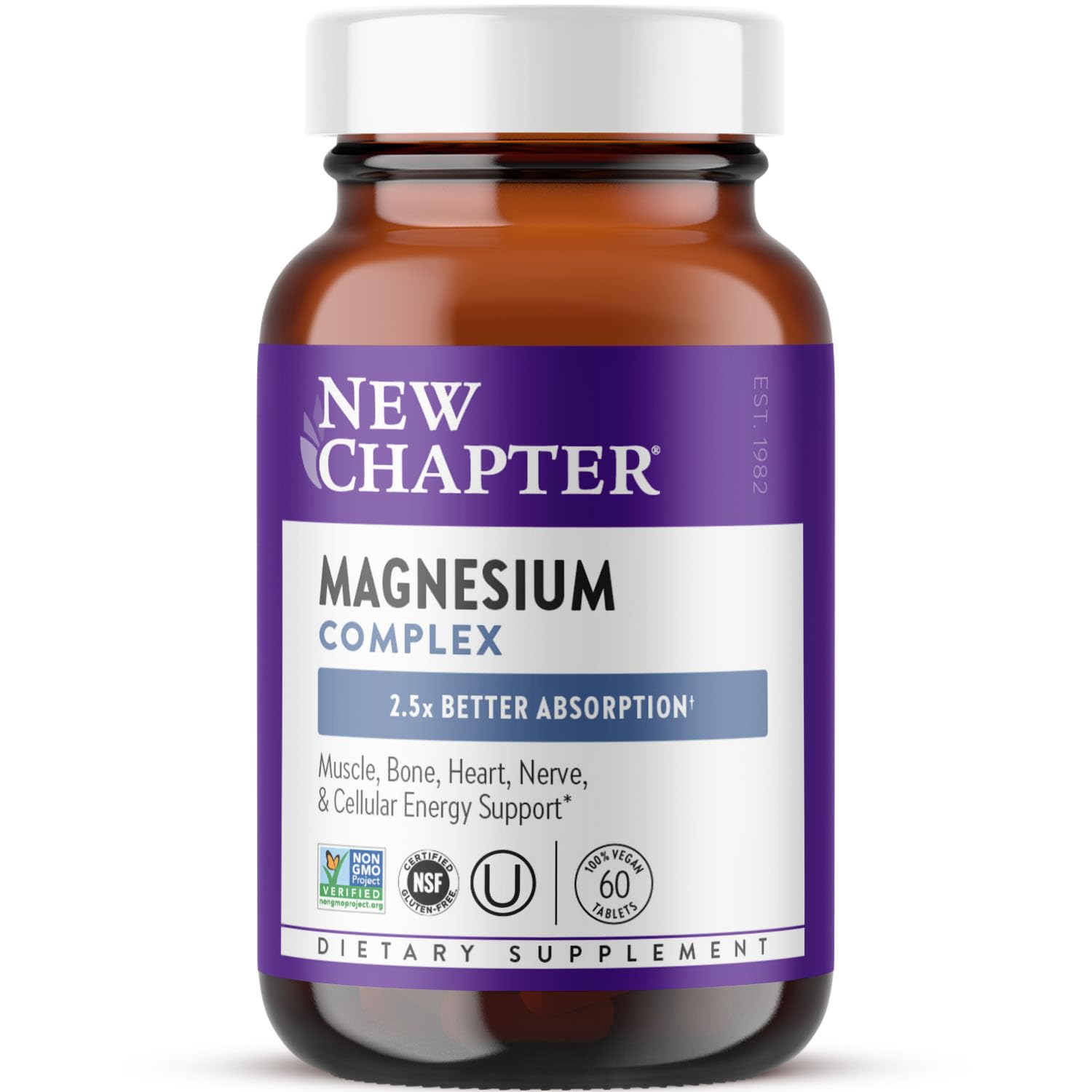 New Chapter Magnesium Complex Supplement, 325mg with Magnesium Glycinate + Sea-Sourced + Fermented Forms for Heart, Bone, Nerve, Muscle & Cellular Energy, 100% Vegan, 60 Tablets New Chapter uk supplements