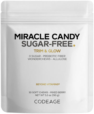 Codeage Miracle Candy Sugar-Free Candies, Mixed Berry Soft Chews – Allulose, Prebiotic Fiber – Low-Calorie Wonderchews – 0g Sugar Soft Chews - 30 Count Codeage uk supplements