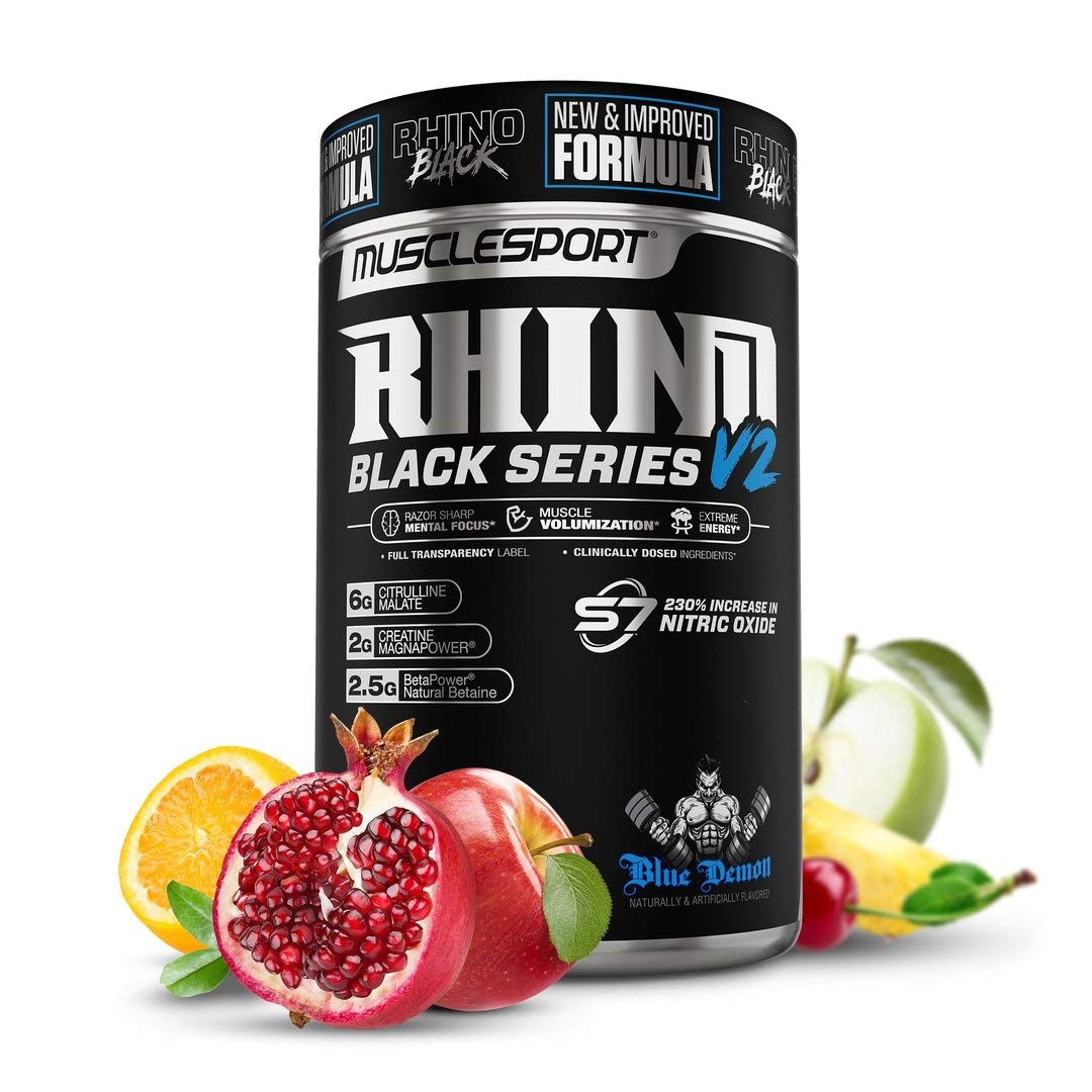 Rhino Black Pre Workout V2 - Preworkout Powder Supplement for Men & Women Musclesport uk supplements