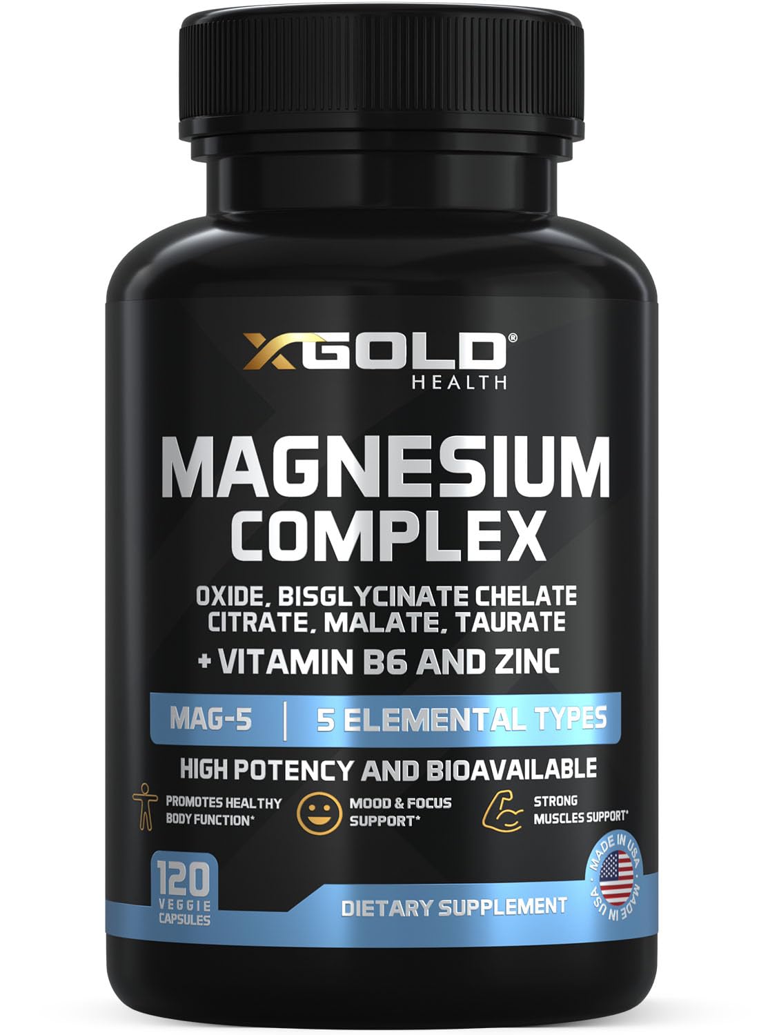 X Gold Health Magnesium Complex 5-in-1 with Zinc & B6 High Absorption Capsules (Glycinate, Citrate, Malate, Taurate, Oxide) Muscle Recovery, Energy, Sleep Support & Immune Health 500mg Made in USA X Gold Health uk supplements