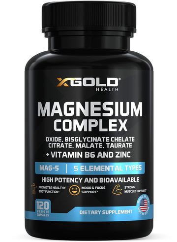 X Gold Health Magnesium Complex 5-in-1 with Zinc & B6 High Absorption Capsules (Glycinate, Citrate, Malate, Taurate, Oxide) Muscle Recovery, Energy, Sleep Support & Immune Health 500mg Made in USA X Gold Health uk supplements