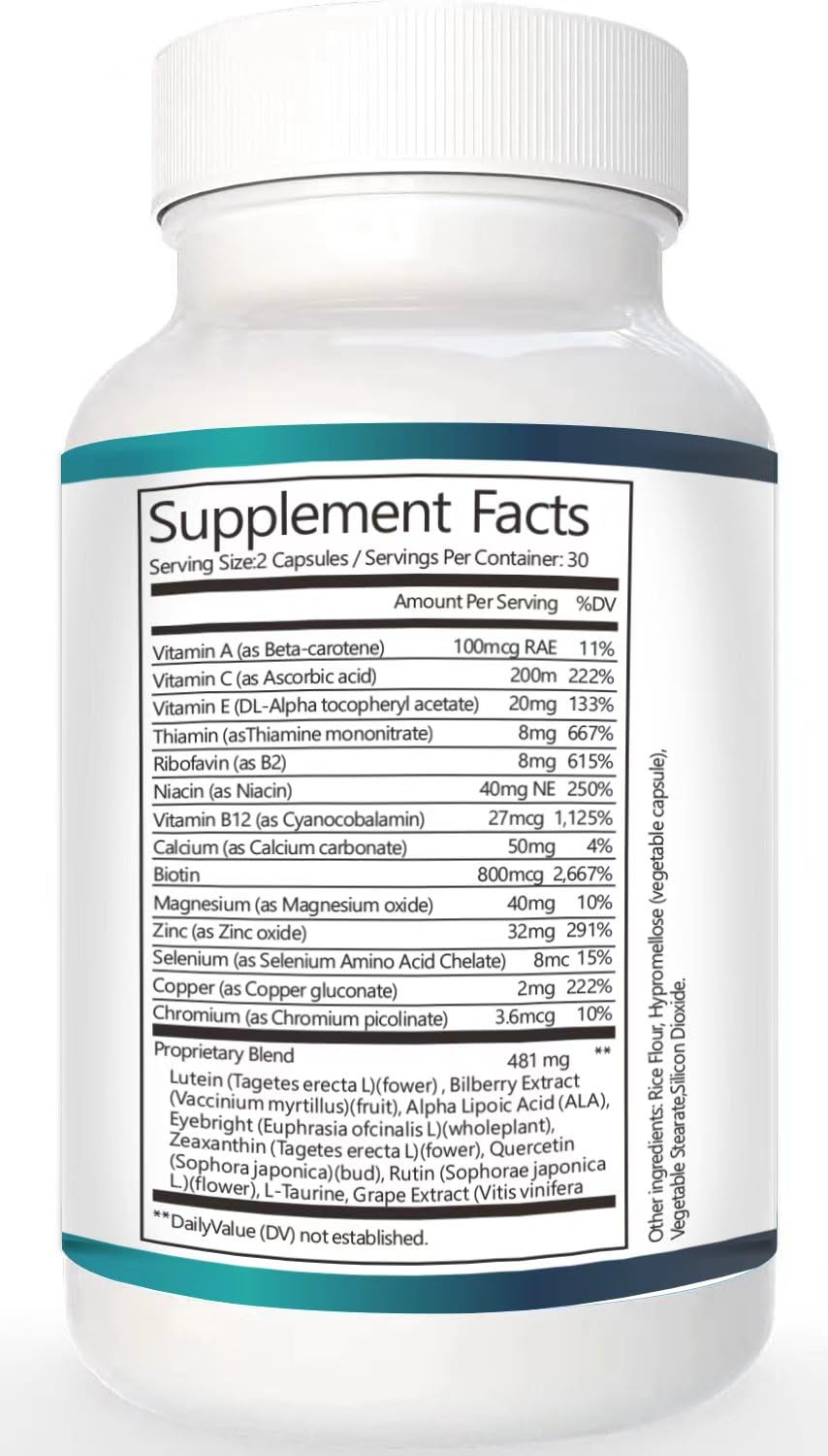 Vunexo Retina Clear Pro Eye Health Support Supplement, with Minerals and Vitamins, Lutein and Bilberry Extract Supports Visual Clarity, Eye Fatigue Relief & Focus（2PCS Vunexo uk supplements