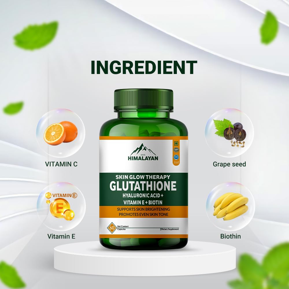 Divyhimalayan L-Glutathione 1000mg - 98% Pure Reduced Form with Vitamin C & ALA for Radiant Skin, Antioxidant & Immune Support - 60 Capsules Divya Himalayan uk supplements