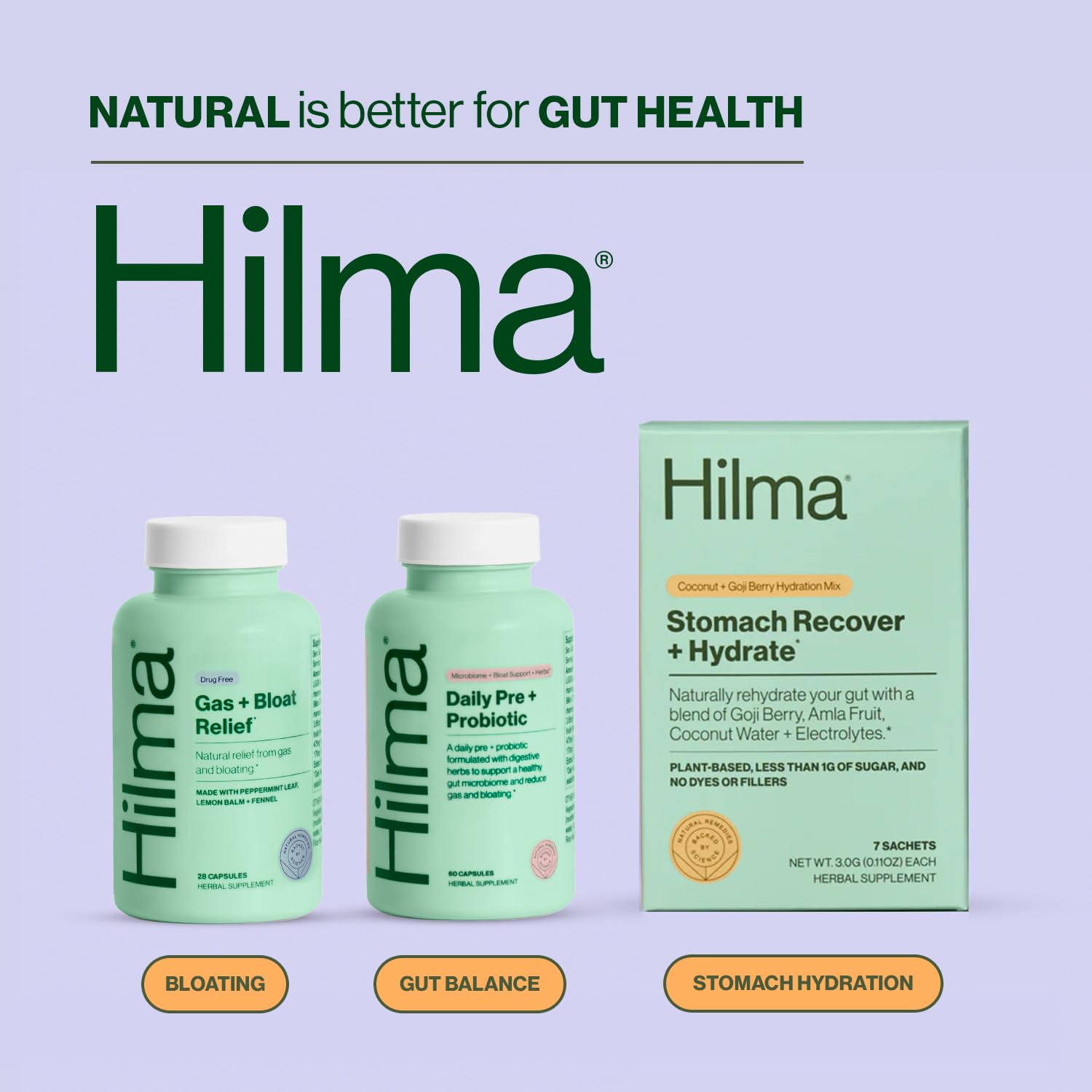 Hilma Daily Pre + Probiotic + Herbs - Support a Healthy Gut While Reducing Gas & Bloating Hilma uk supplements
