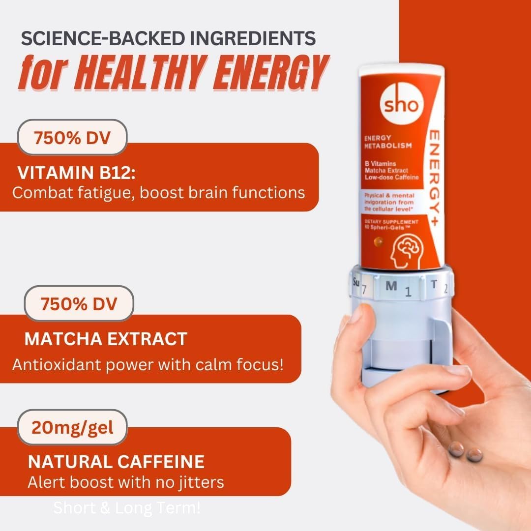 SHO Vegan Energy+ Focus Supplement Kit- Matcha Green Tea Extract, Methylated B Complex, Vitamin B and Caffeine Natural Energy Booster Without Crash, Jitters for Men and Women - 60 Pills Refill Bottle SHO uk supplements