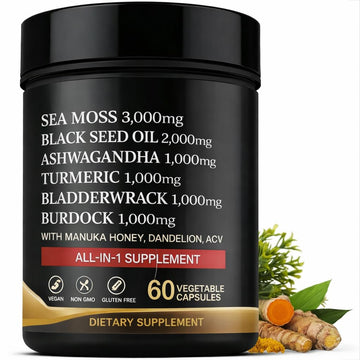 AZ ApexZone True Sea Moss Capsules Black Seed Oil Ashwagandha Burdock Root, Tumeric Supplement with Manuka Honey, Dandelion Root ACV - 60 Capsules - Multi Vitamin AZ ApexZone uk supplements