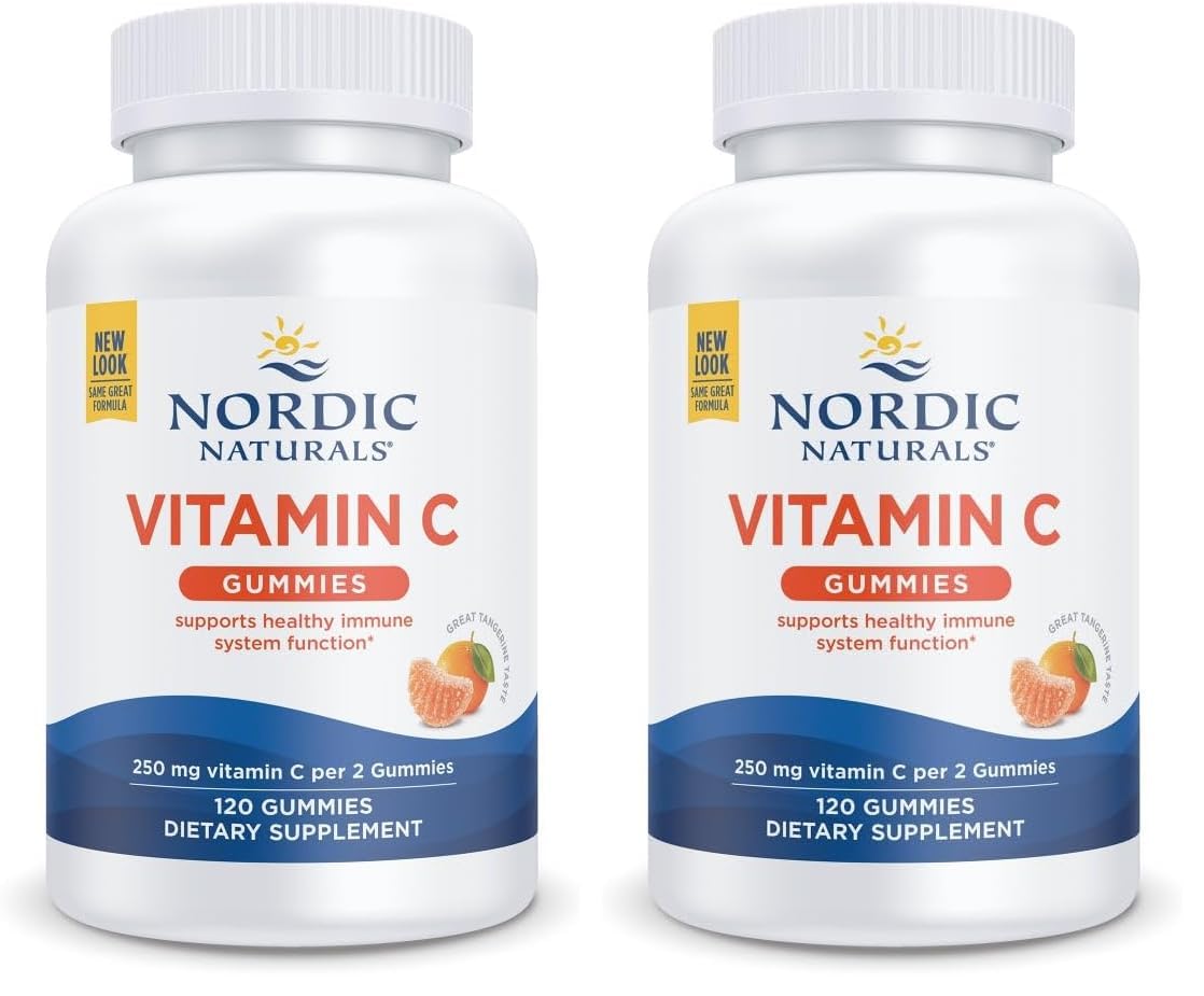 Nordic Naturals Vitamin C Gummies, Tart Tangerine - 120 Gummies - 250 mg Vitamin C - Immune Support, Antioxidant Protection, Child Growth & Development - Non-GMO, Vegan - 60 Servings (Pack of 2) Nordic Naturals uk supplements