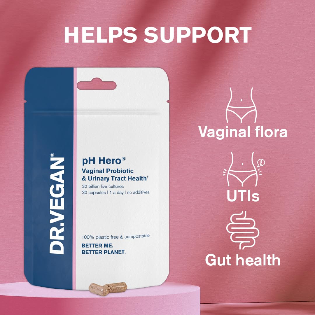 DR.VEGAN | pH Hero | Supports Balanced Vaginal Flora | 50bn CFU | Cranberry | Sea Buckthorn dr vegan uk supplements