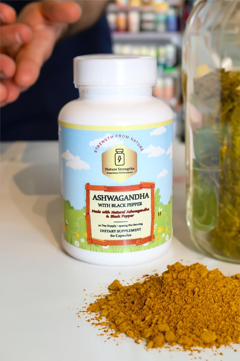 Premium Organic Ashwagandha with Black Pepper - 1300mg per Serving, 60 Capsules - Made in USA, FDA Registered Facility - Enhanced Absorption with Piperine for Optimal Performance Organic Strength uk supplements