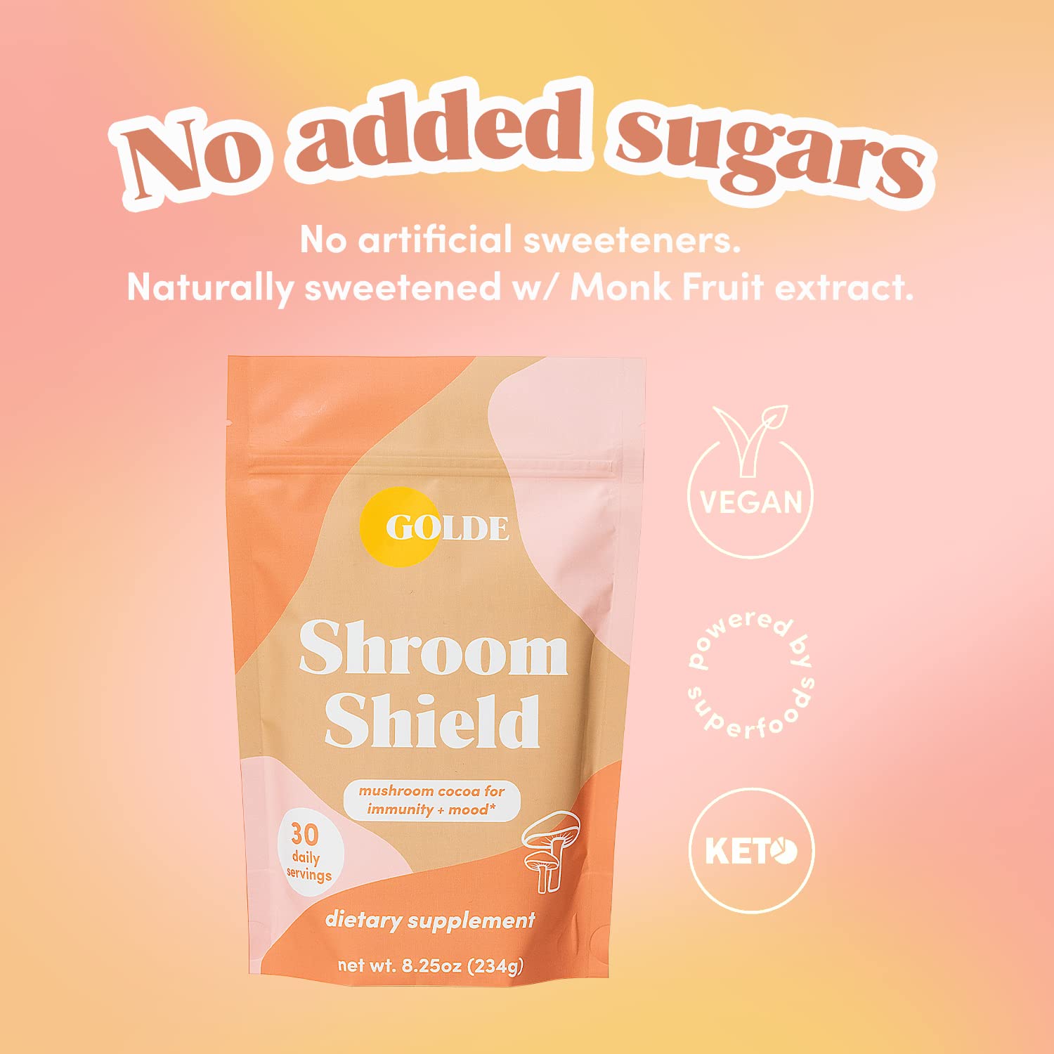 GOLDE Shroom Shield - Plant Based Superfood Blend w/Turkey Tail Mushroom & Reishi Mushroom Extract - Stress Defense - Antioxidants & Prebiotics - Vegan, Keto, & Sugar-Free Hot Cocoa - 30 Servings GOLDE uk supplements