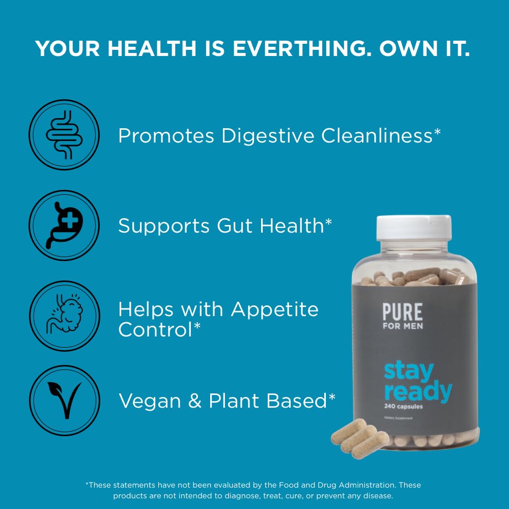 Pure for Men Stay Ready Fiber Supplement, 240 Vegan Capsules | Supports Daily Pure for Men uk supplements