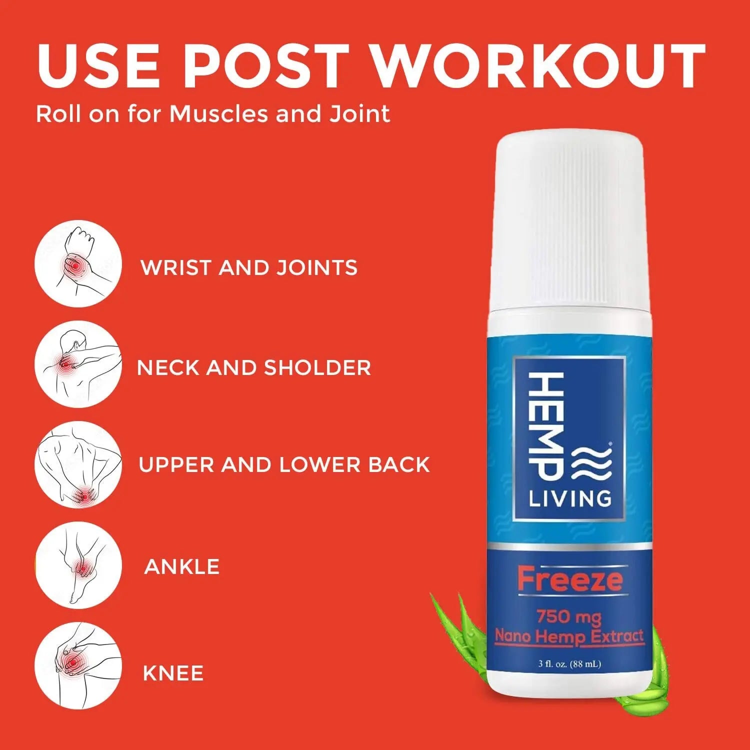 HEMP LIVING Freeze Nano Hemp Extract Roll On, Cold Therapy, Roll On for Muscles and Joint Strain, 3 oz Roll on Bottle (750 mg) HEMP LIVING uk supplements