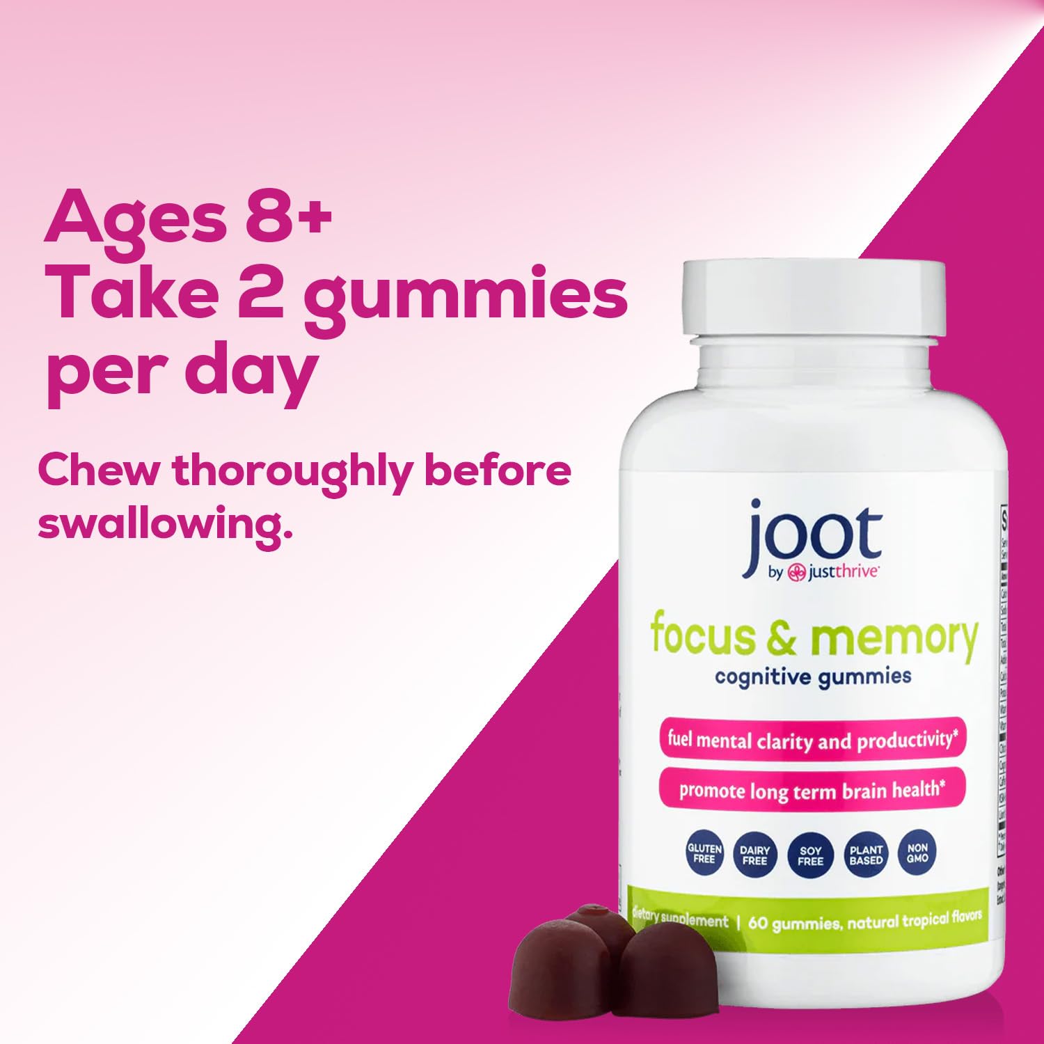 Just Thrive Focus & Memory Gummies – Nootropic Brain Supplement for Clarity, Concentration, Memory Support, & Energy – Citicoline, Lion’s Mane, Vitamin B12 & D3 Just Thrive uk supplements