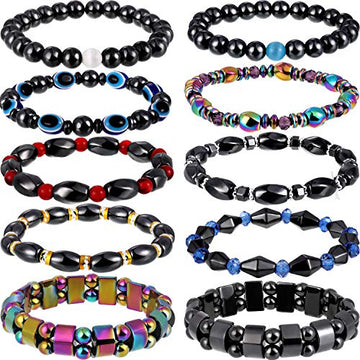 Hicarer 10 Pieces Magnetic Hematite Bracelets for Men Women Magnetic Bracelet Rock Hicarer uk supplements