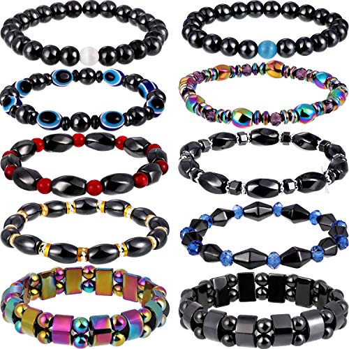 Hicarer 10 Pieces Magnetic Hematite Bracelets for Men Women Magnetic Bracelet Rock Hicarer uk supplements
